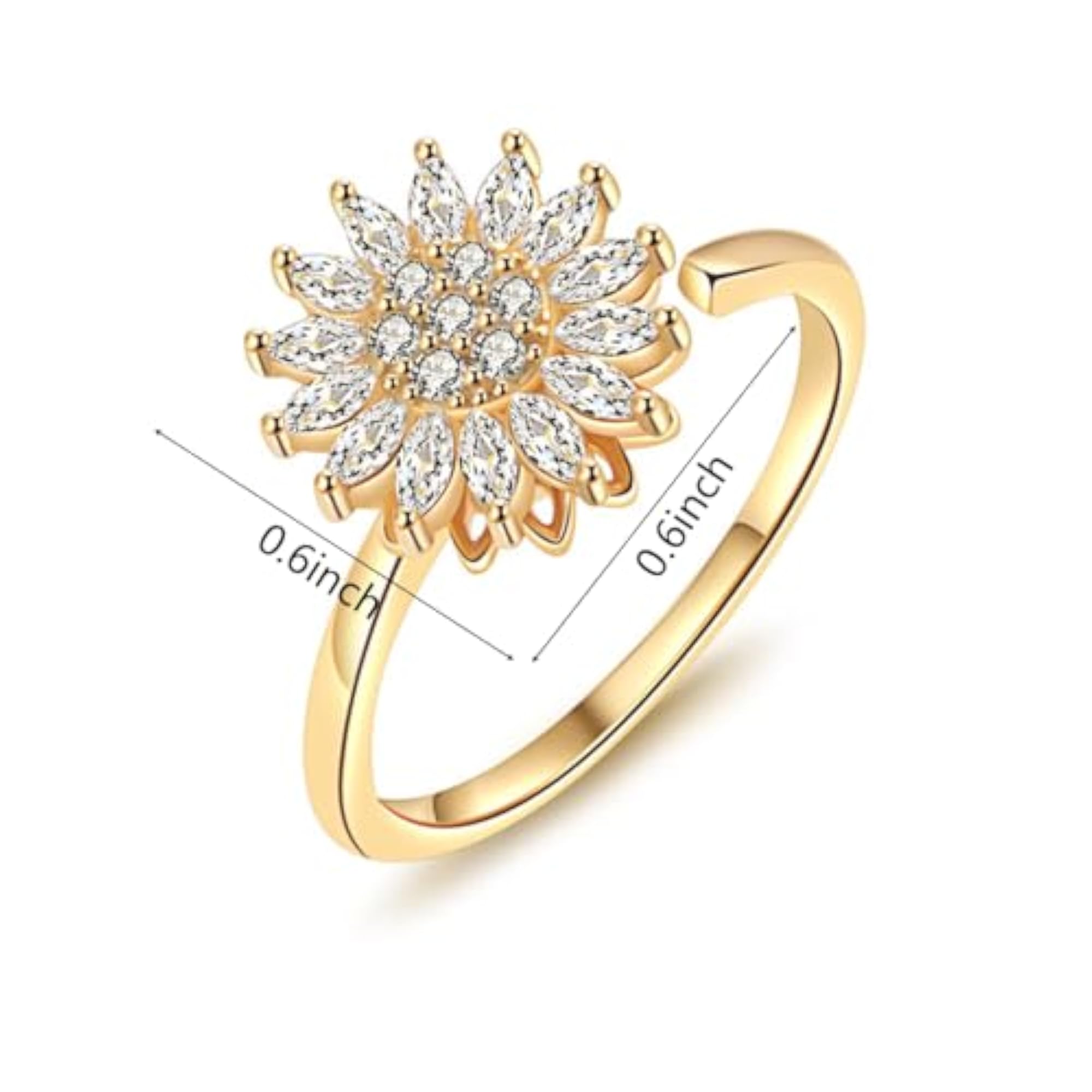Women's Sunflower Fidget Spinning Adjustable Ring, Trendy Design